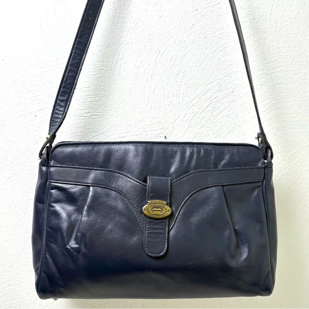ETIENNE AIGNER Vintage Navy Blue Pleated Leather Shoulder Bag Purse Classic - Picture 1 of 17